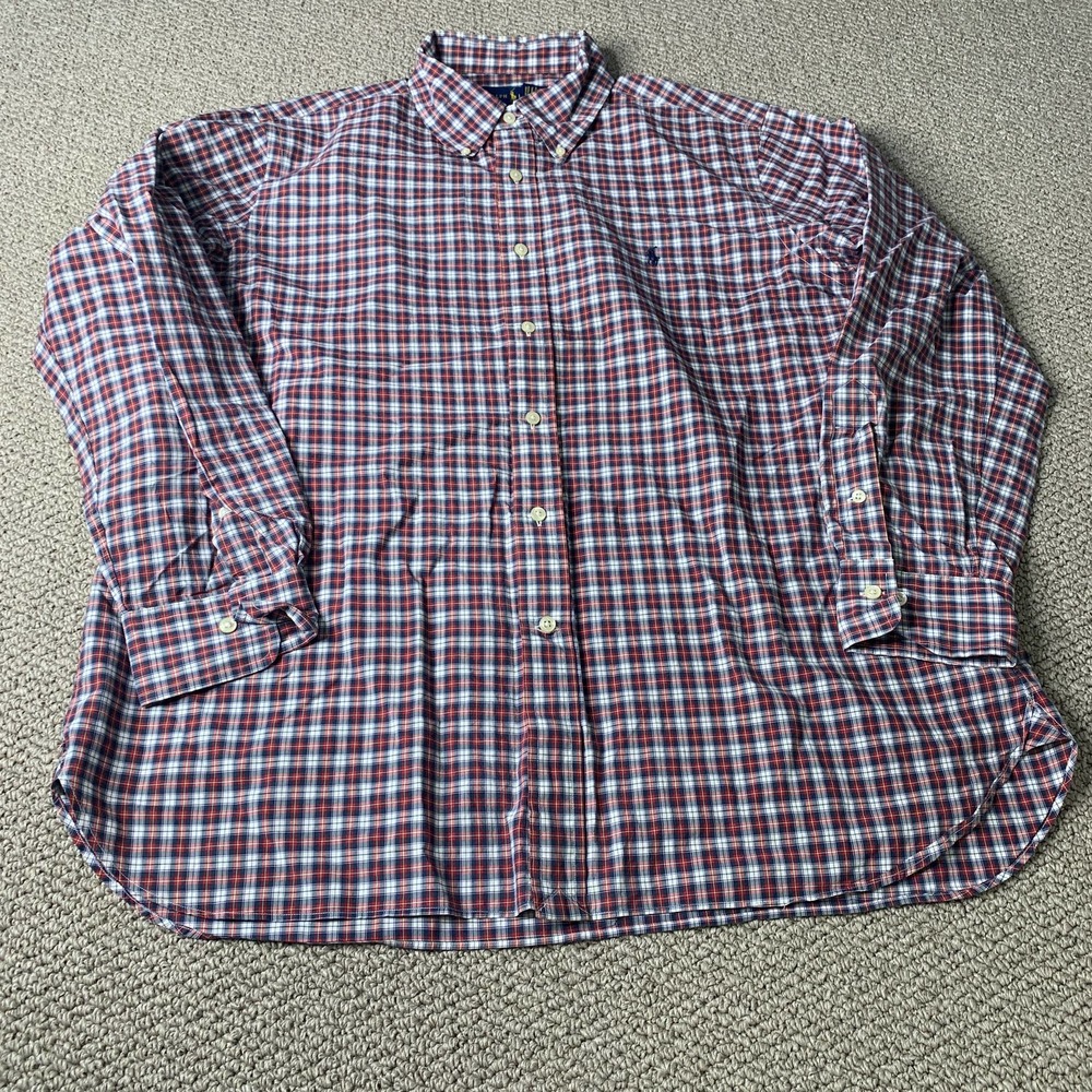 Ralph Lauren Mens Dress Shirt Size 34/35-17 Red/Blue Plaid Button Down Cotton